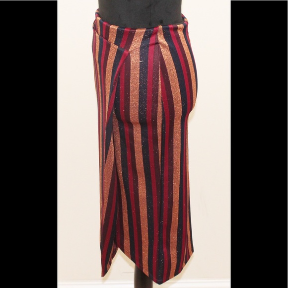 Zara Trafaluc Asymmetric Shimmer Stripe Wrap Skirt - Picture 7 of 8